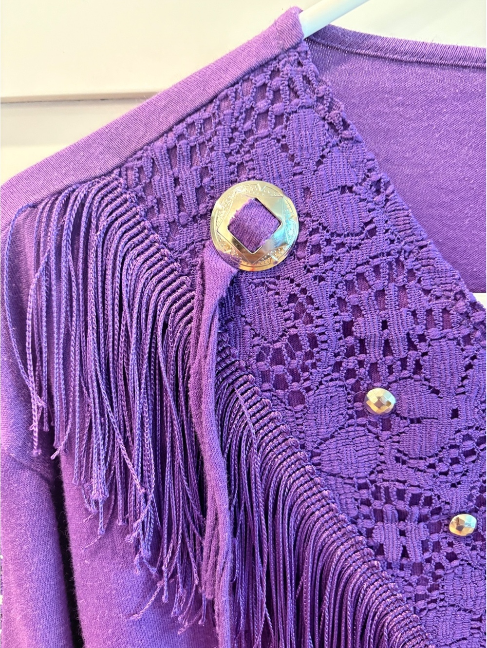Vintage Sasza Purple Long Sleeve Blouse with Lace and Fringe Detail - Picture 5 of 10
